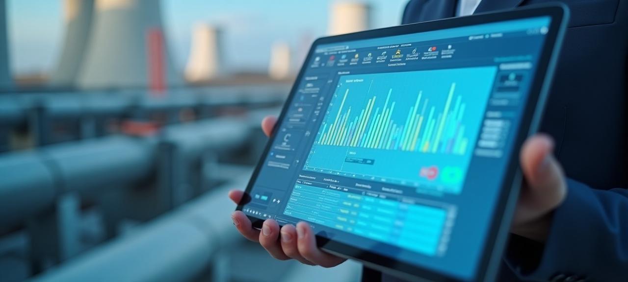 Data analysis software displayed on a tablet at a California power plant
