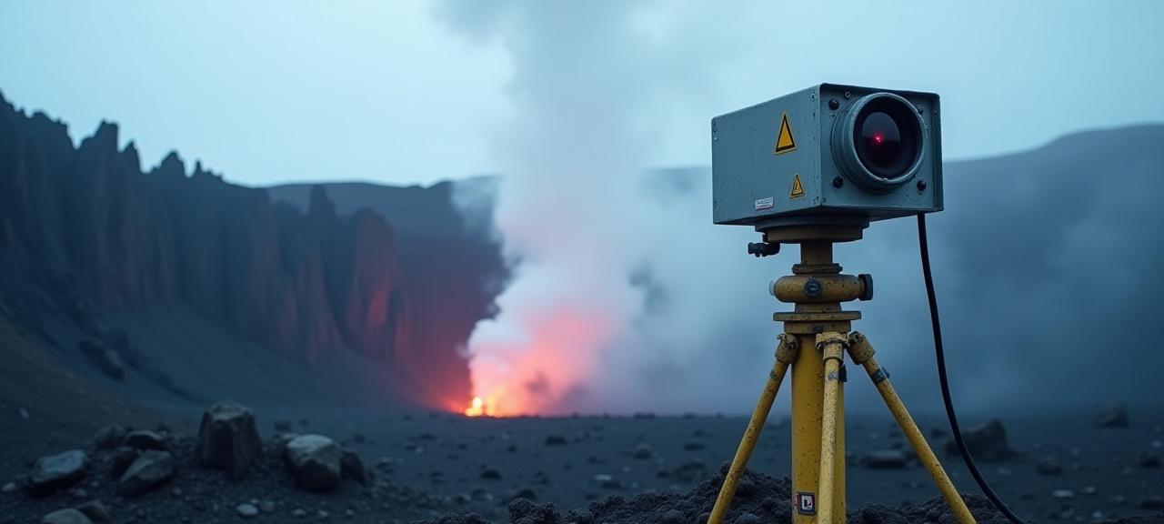 Infrared monitoring station near a volcanic fissure in Iceland